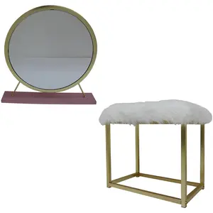 Makeup Stool and Mirror Set, Indoor Furniture for Bedroom, Pink
