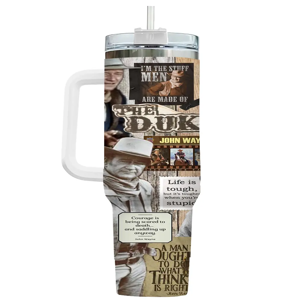 Doc Holliday Cup 40oz Vintage Black White Outlaw Collage Poker Drinkware, Classic Stylish Cowboy Western Movie Travel Cup with Handle, Huckleberry Cowboy Fan Gift for Men Women