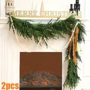 Set of 4 Artificial Norfolk Pine Christmas Garlands, Realistic Greenery Decorations for Fireplace Mantel & Dining Table Centerpiece