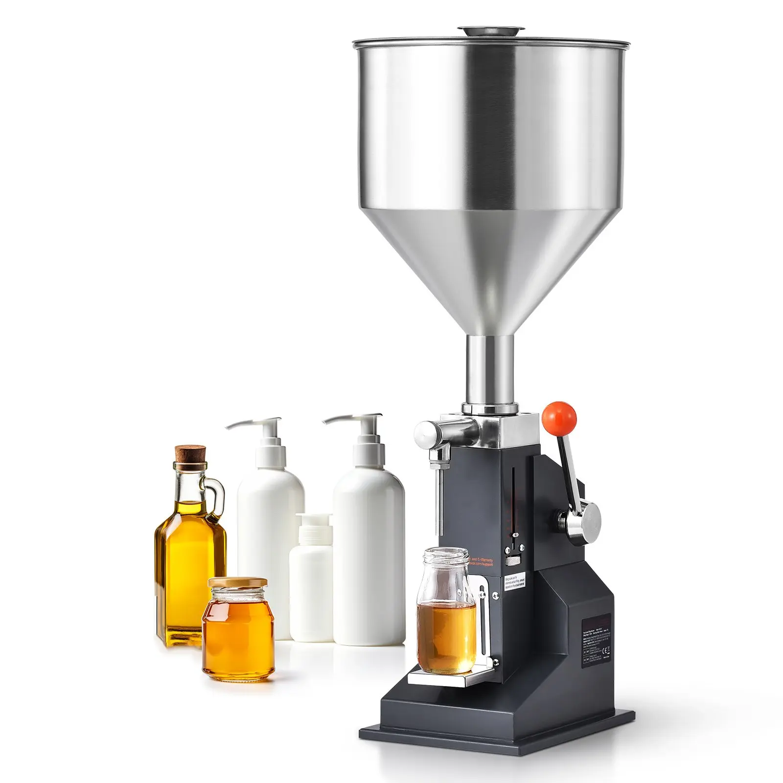 VEVOR Manual Paste Liquid Filling Machine with Scale, Handles & Silicone Parts, 5-50ml Adjustable Stainless Steel Filler with Hopper for Essential Oils, Workshop Use