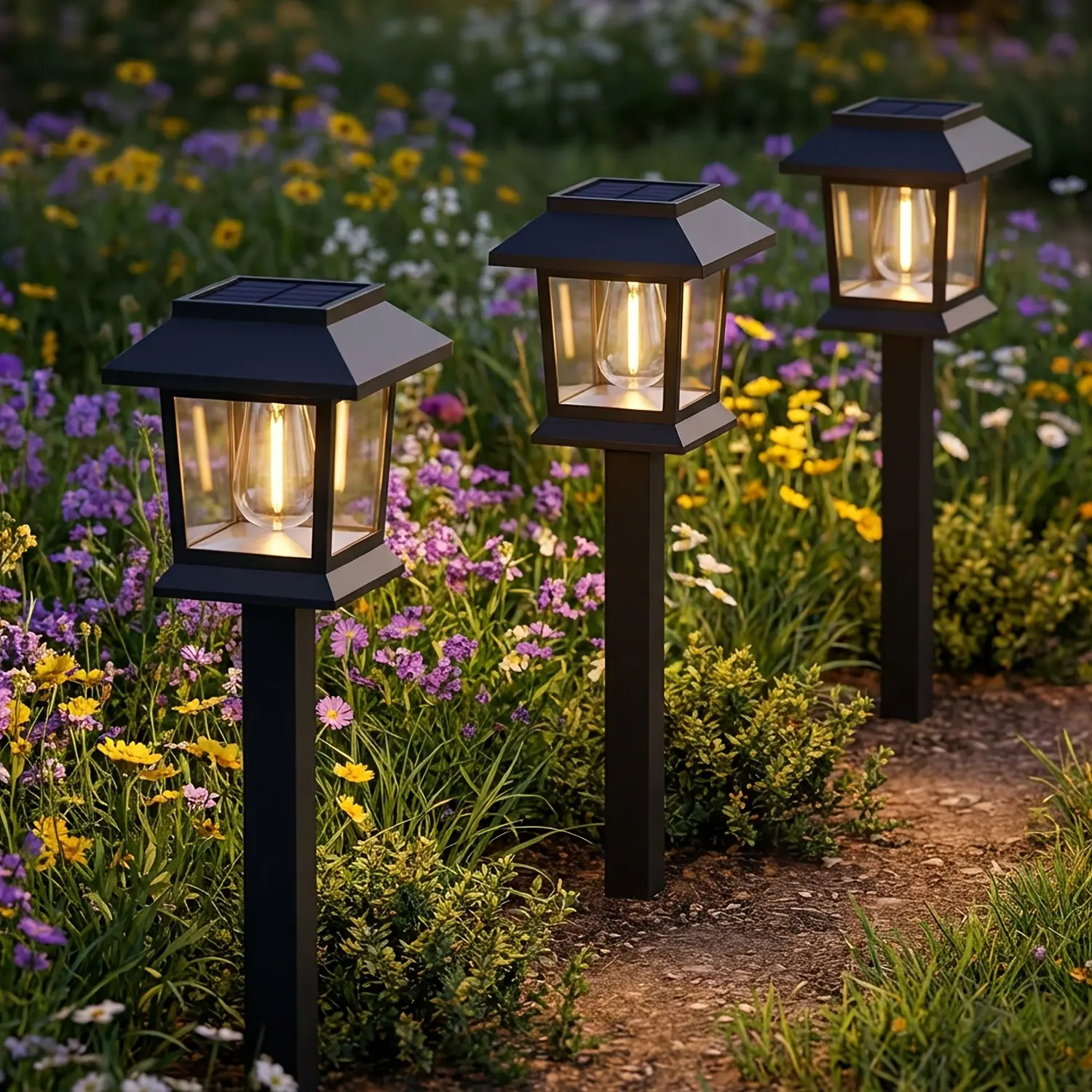 Hoodink 12 Pcs Upgraded LED Solar Pathway Light Waterproof Outdoor Garden Lighting for Driveway Walkway Patio Lawn Warm White 3000K IP44 Easy Installation Brown Hard Plastic Finish Energy Saving Decorative Pathway Lights