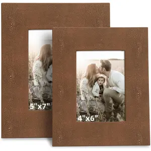 2 Pack Reddish Brown Shagreen Faux Leather Picture Frames - 5x7 and 4x6, Elegant Modern Design for  and Office , Versatile Horizontal and Vertical Placement