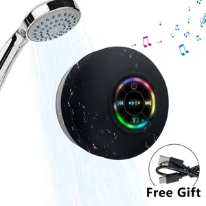 Mini Bluetooth Shower Speaker with Colorful LED Light IPX4 Waterproof Portable Wireless Speaker Hands-Free Call Rechargeable Device For Bathroom Beach Outdoor Home Use