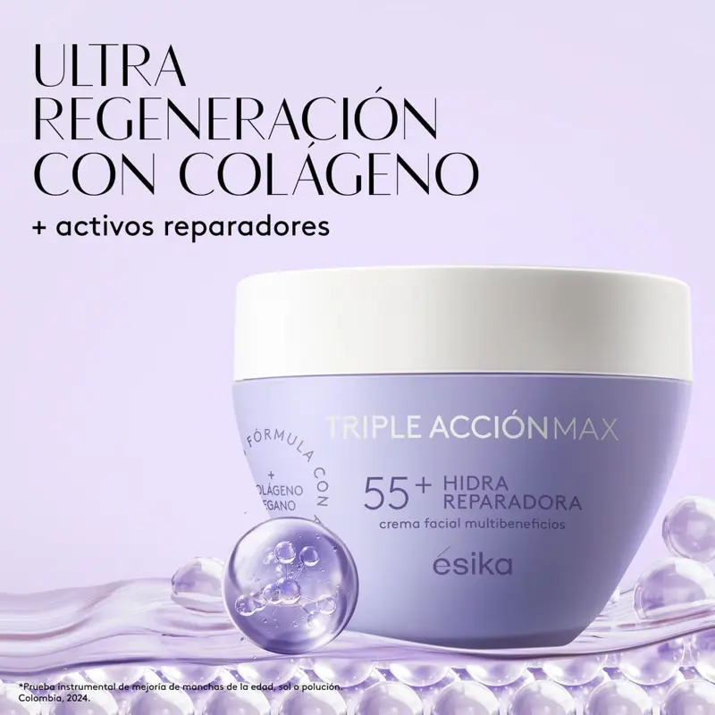 Esika Triple Acción Max Crema Facial Hidra Reparadora 55+ Triple Action Max 120g for Ultra Regeneration with Collagen