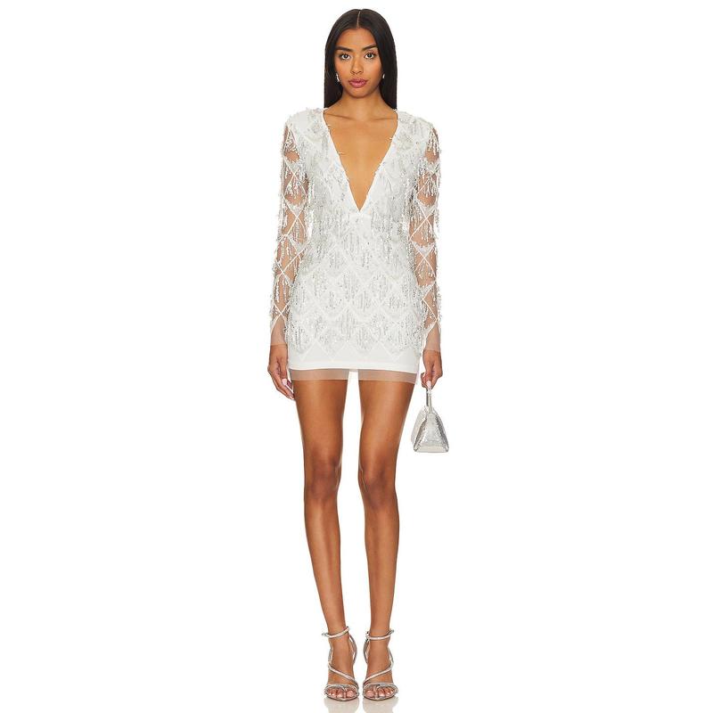 superdown Nia Sequin Fringe Dress in Black