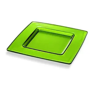 212 MAIN 13x13 in Madison Glass Charger Plate, Green Kitchen Tableware Glass Plate