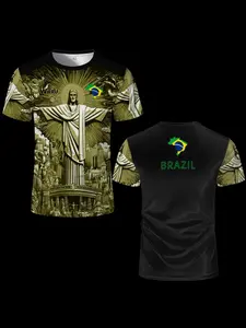New Summer Brazil Jesus Football Jersey Wifru Outdoor Football Training Breathable Uniform Athletic Training Apparel Men's Quick-Drying T-Shirt Children's Top