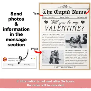 Valentines Day Newspaper Poster, Editable Valentines Cupid Newspaper, Custom Valentines Day Gift Idea, Will You Be My Valentine