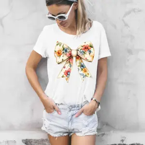 Cream Floral Bow Direct-To-Film Print - Ready-To-Press DTF Print for T-Shirts (DIY Printmaking Embossing Accessory)