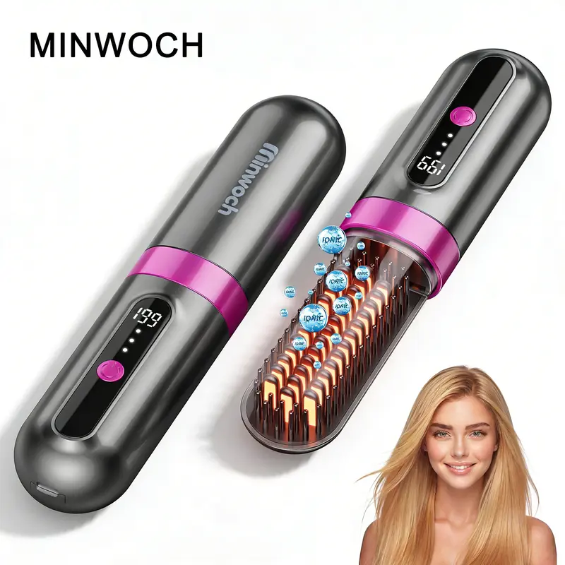 Minwoch Portable Hair Straightening Comb Negative Ion Wireless Three-level Temperature Adjustment Anti-scald Design