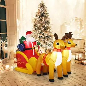 7 FT Long Christmas Inflatable Santa Claus on Sleigh with 2 Reindeers, Inflatable Christmas Blow up Yard Decorations with Built-in LED Lights for Outdoor Garden Lawn Xmas Holiday Decor