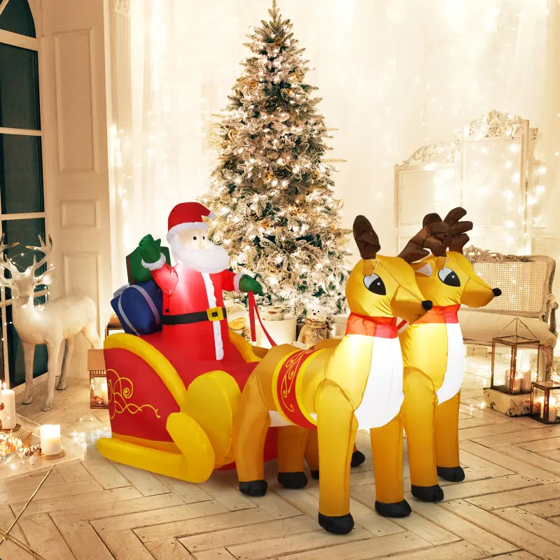 7 FT Long Christmas Inflatable Santa Claus on Sleigh with 2 Reindeers, Inflatable Christmas Blow up Yard Decorations with Built-in LED Lights for Outdoor Garden Lawn Xmas Holiday Decor