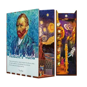 Tonecheer Vincent's World DIY Book Nook Kit for Adults 3D Wooden Puzzle Bookend Bookshelf Insert Library Decor with Body Motion Sensor LED Light Craft Handmade Crafts Craft