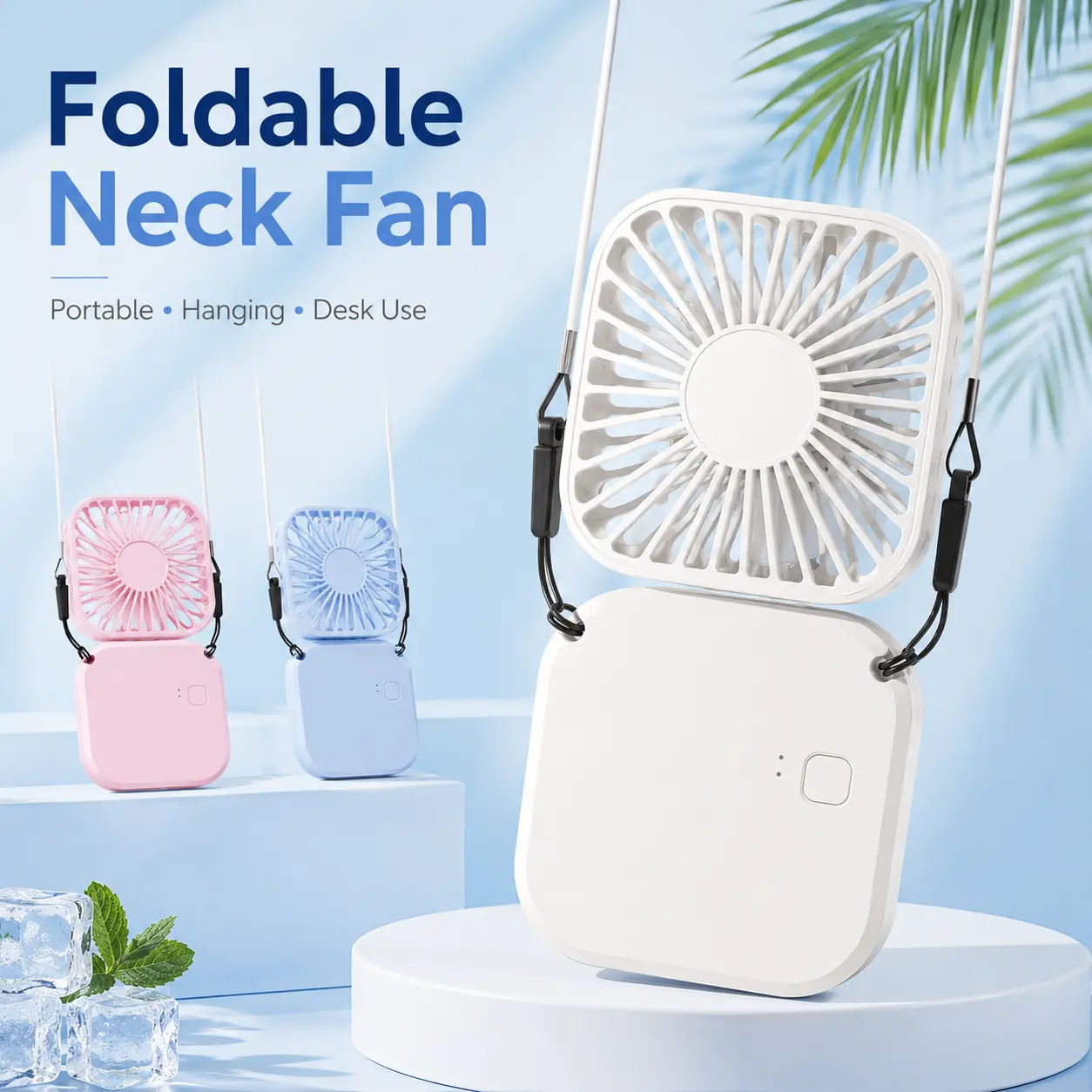 Foldable Neck Fan, Rechargeable Mini Portable Fan, 2-in-1 Hanging & Desk Fan,LightweightWearable Cooling Fan For Travel, Office, Outdoor, Commuting