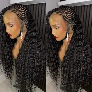 Human hair mohawk Boho Knotless Braided Wig Fullace 30 Inches Curly Hair Style for Boho Fashionistas