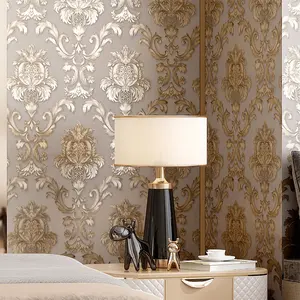 1 Piece European Exquisitely Carved Embossed Wallpaper, Gold Damask Vertical Strip Wallpaper for Bedroom & Living Room, 53cm*950cm (20.87in*374.02in) | Glue-Applied (Non-Self-Adhesive)
