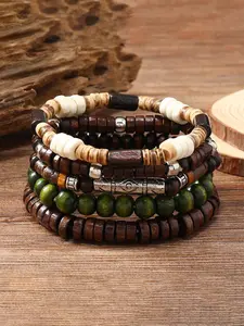 Boho Style Beaded Bracelet (5pcs/set), Vintage Trendy Hand Made Bracelets Stack, Fashionable Stackable Bracelets for Women & Girls for Daily & Party Decoration