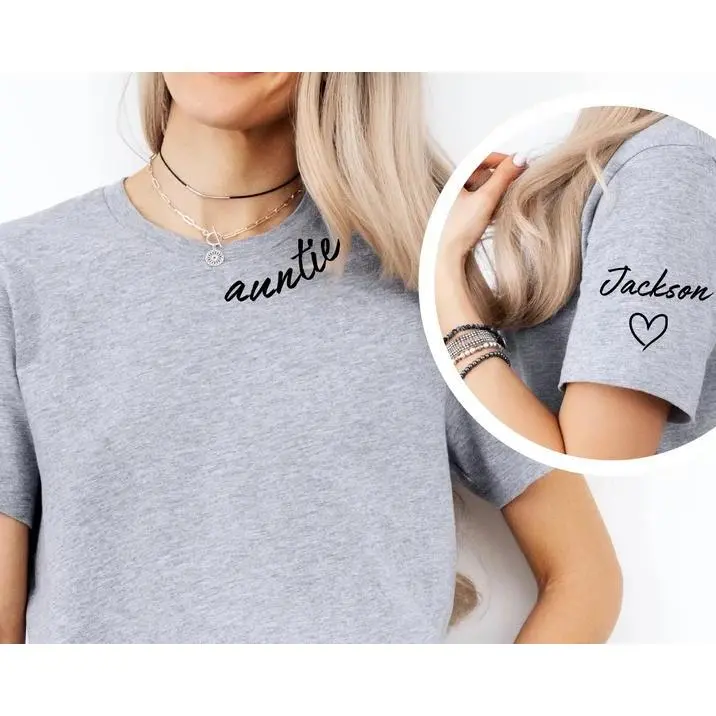 Custom Auntie Shirt with Children Name on Sleeve, Aunt Shirt ,Personalized Gift for Aunt, New Aunt Gift, Mothers Day Gift ,Aunt T-Shirt