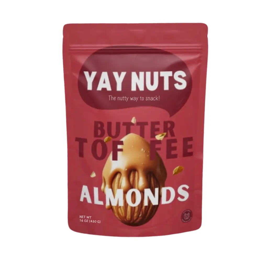Yay Nuts Butter Toffee Almonds - 1 lb, Butter Toffee Coated Almond Nuts, Delicious and Sweet Nut Snacks Crunchy, Almond Nut Snack Packs for School, Of