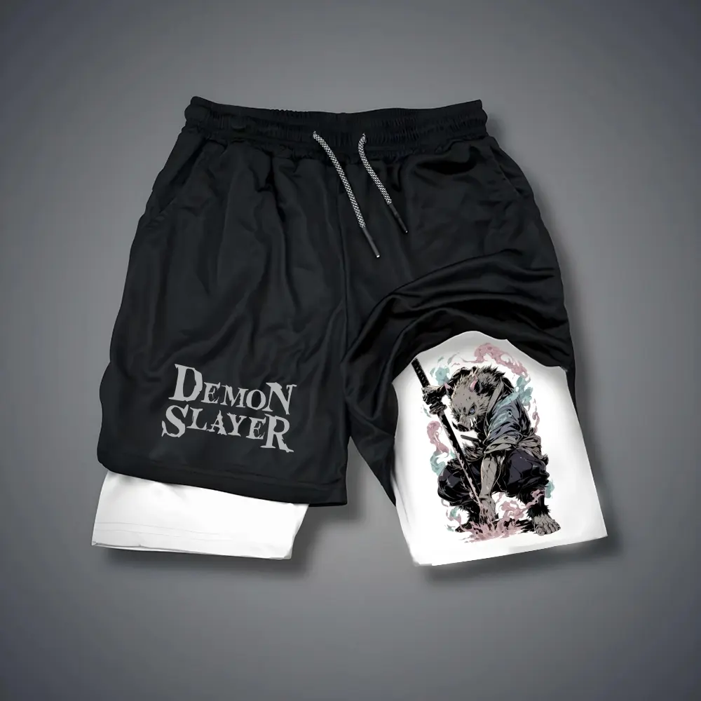 Demon Slayer 80s 90s summer men shorts for men jorts outfit men graphic shorts Double-layer sports shorts Comfortable short shorts summer