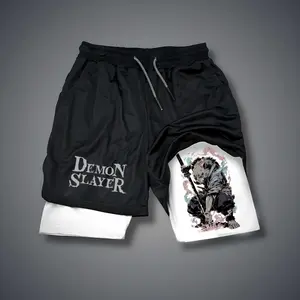Demon Slayer 80s 90s summer men shorts for men jorts outfit men graphic shorts Double-layer sports shorts Comfortable short shorts summer