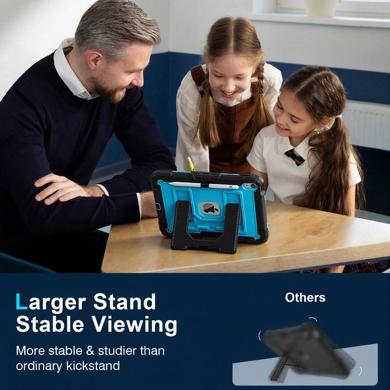 SPALLO for iPad Air 7th/6th Generation M3/M2 11-Inch 2025/2024,Kids Friendly iPad 11th/10th/9th/8th 2022/2021/2020 with Shoulder Strap/Pencil Holder,Heavy Duty Protection Shockproof Cover for i Pad Mini (A17pro) 7th/6th Gen 8.3"- Black+Blue