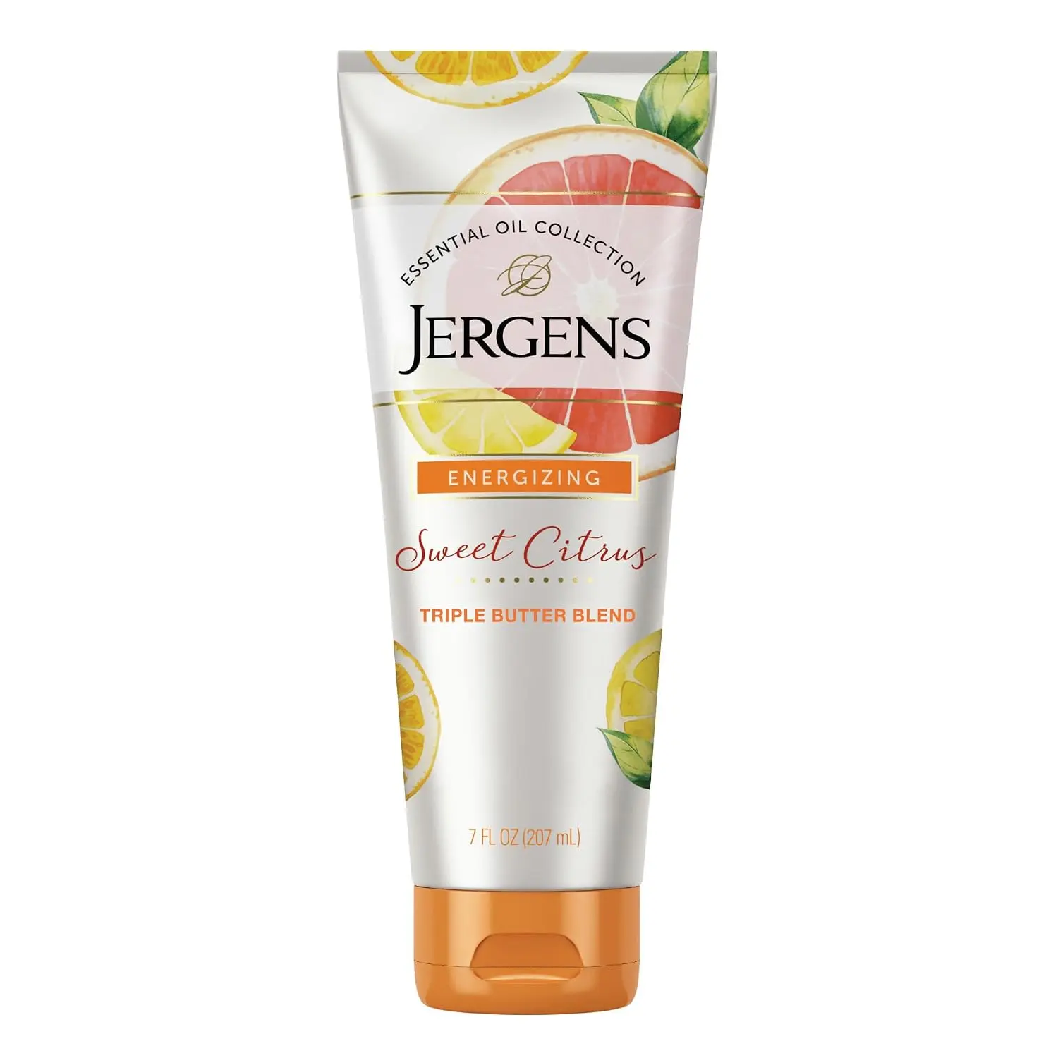 Jergens Sweet Citrus Hand & Body Lotion For Dry Skin, 7 fl oz | Essential Oils, Body Butter Formula, Refreshes Skin, Softens Rough Areas, For Women & Men