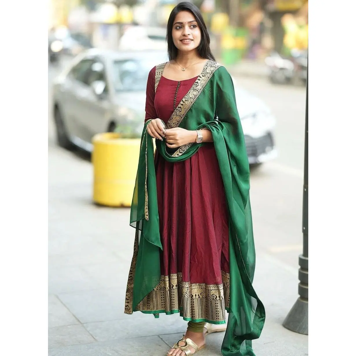 FANCY VICHITRA SILK JACQUARD WEAVING WORK GOWN WITH DUPATTA MAROON