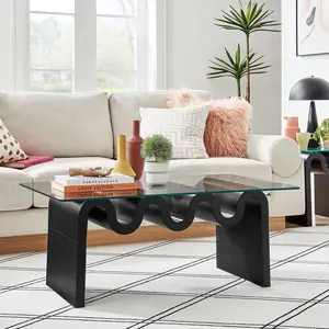 Ondine Glass Top Coffee Table in Black