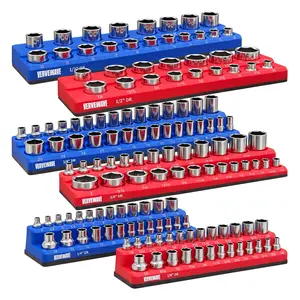 VERVEWAVE Premium Magnetic Socket Organizer Set, 6-Piece Heavy Duty Socket Holder Kit (1/4", 3/8", 1/2" Drive), Holds 143 SAE & Metric Sockets, Professional Toolbox Tray Organizer, Ideal Father's Day Gifts