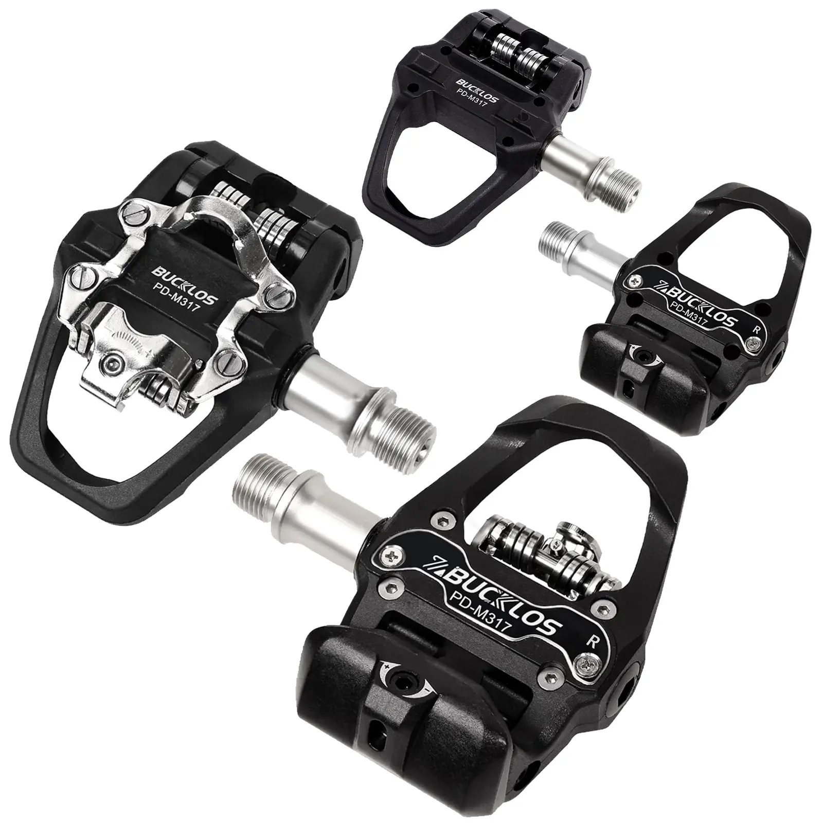 BUCKLOS Dual Platform Clipless Pedals, Nylon Body with Sealed Bearings, SPD & Delta Compatible with 9/16" Standard Mount Axle for Spin & Hybrid Bikes