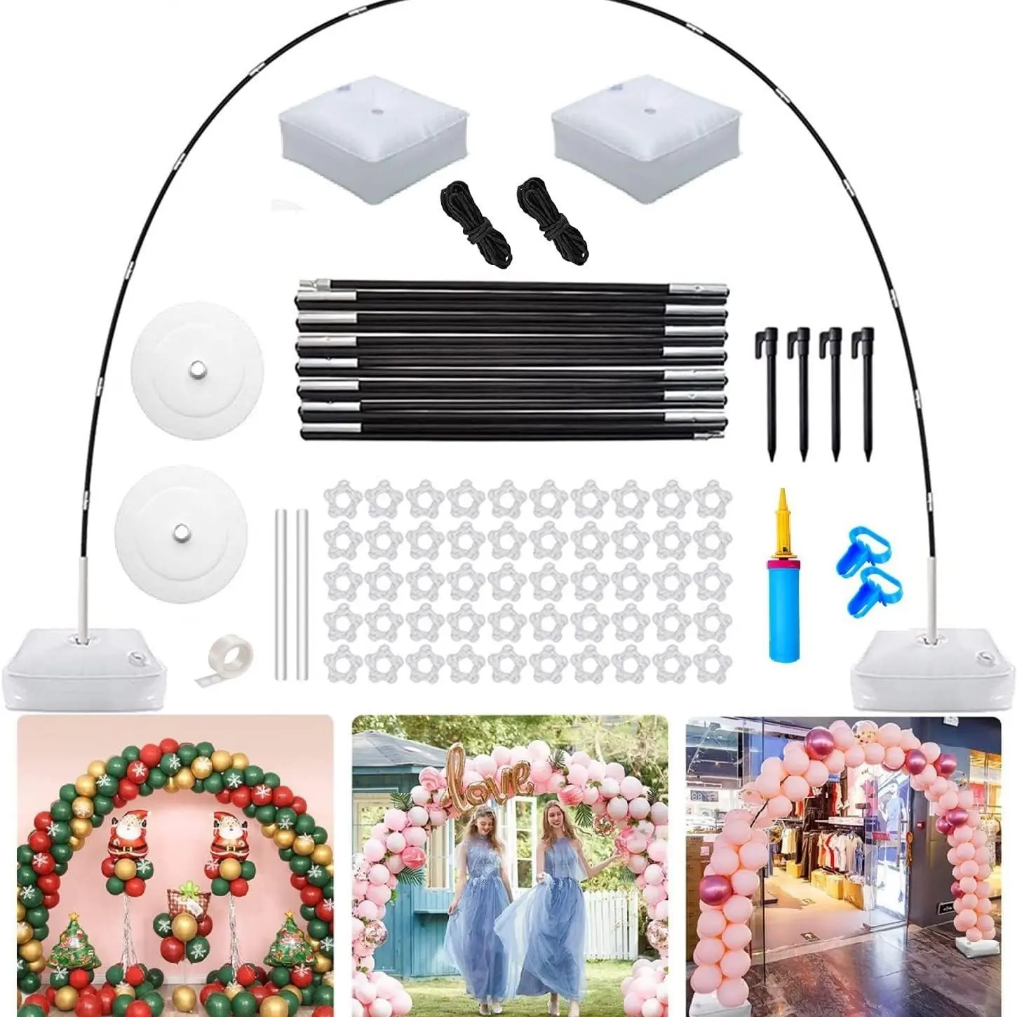 Adjustable Balloon Arch Stand Kit with Photo Compatibility, 9 ft x 10 ft Frame & Water-Fillable Base for Weddings, Birthdays, Festive Party Decorations