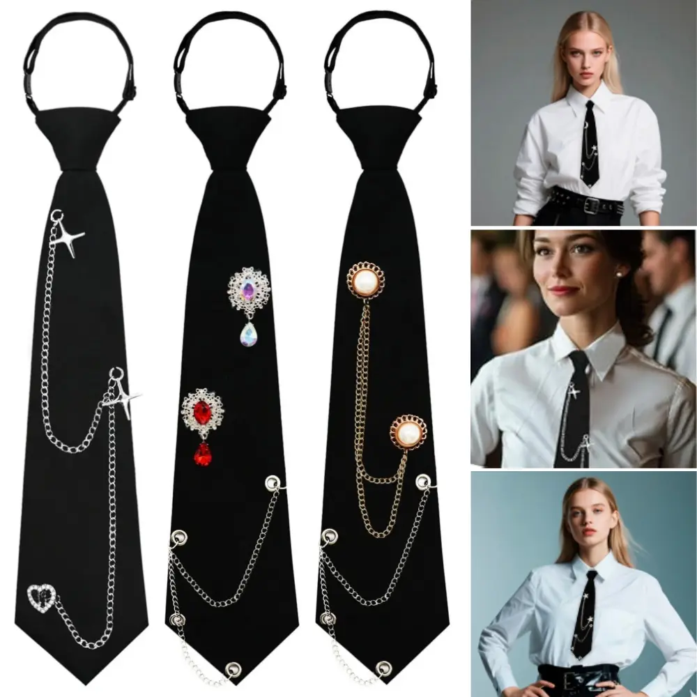 3 pack Vintage Womens Tie with Crystal 2.76'' Pre-Tied Necktie Work Casual Neck Tie Adjustable Pre-tied Bowtie for Party Prom Banquet School