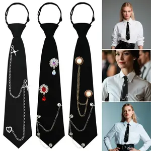 3 pack Vintage Womens Tie with Crystal 2.76'' Pre-Tied Necktie Work Casual Neck Tie Adjustable Pre-tied Bowtie for Party Prom Banquet School