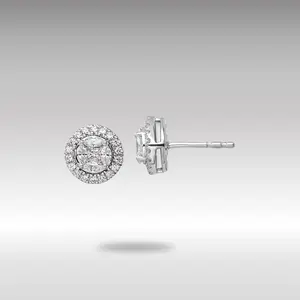 White 14K Gold Lab Grown VS/SI FGH Dia Halo Round and Marquise Post Earrings - Model EM10164-054-WLG