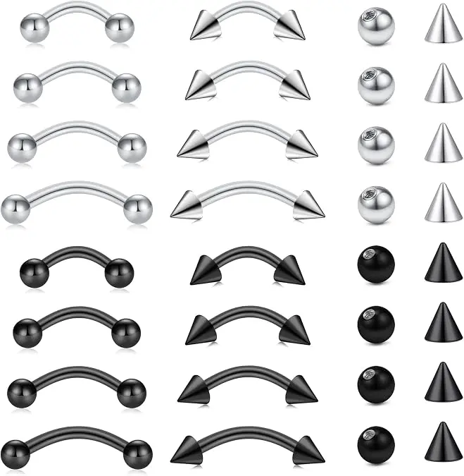 Eyebrow Piercing Jewelry Surgical Steel Curved Barbell Tiny Eyebrow Ring Vertical Labret Lip Jewelry Ear Rook Helix Conch Daith For Women Men 16g 6mm/8mm/10mm/12mm
