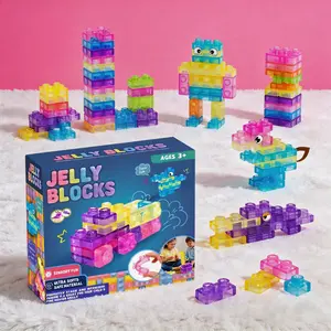 Jelly Blocks Soft Building Blocks, Sensory Silicone Stacking Blocks for Toddlers 3+, BPA-Free Flexible Educational STEM Toys, Safe Squeeze Fidget Blocks for Kids