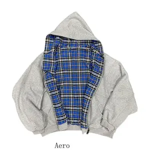 Men’s American retro loose hooded jacket with double-sided plaid cardigan and sweatshirt — niche design trend tops for spring and autumn