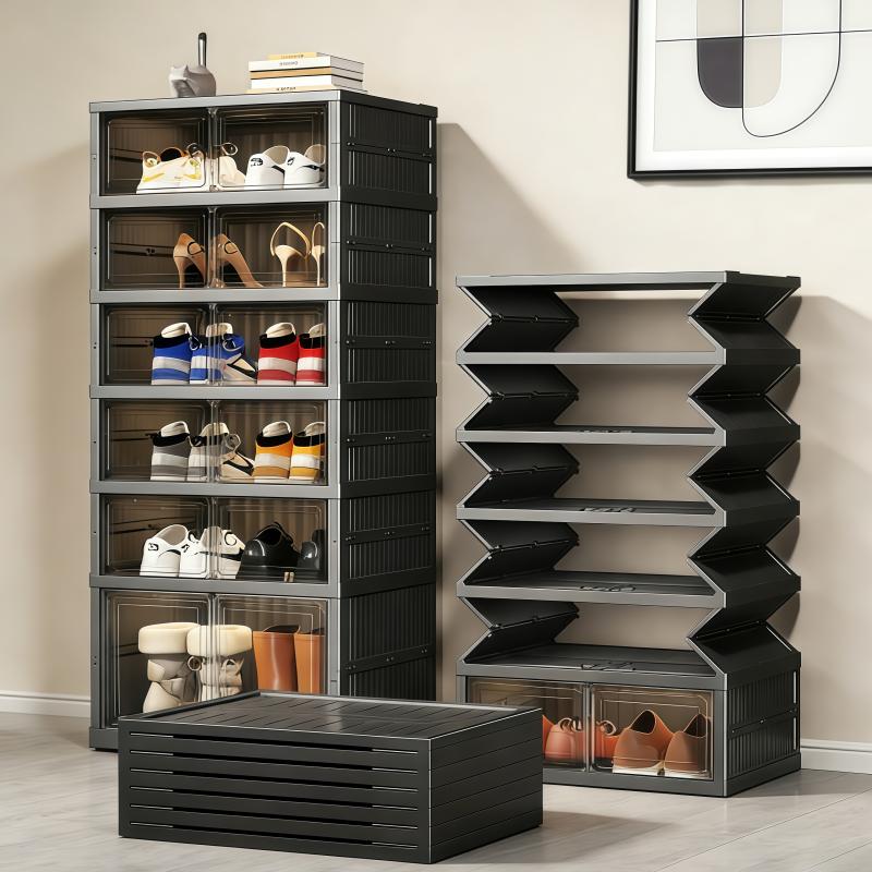 Foldable Shoe Storage Box, Transparent Plastic Shoe Box, Stackable Multi-Tier Shoe Cabinet, Easy DIY Assembly, Ideal for Under-Bed Storage, Wardrobes, Living Rooms, and Dorm Rooms, Sturdy and Durable, Space-Saving Alternative to Shoe Racks