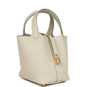 Mini Ivory Tote Bag - Structured Silhouette with Gold-Tone Lock Detail, Textured Faux Leather, Chic and Minimalist Look