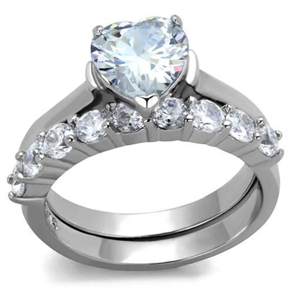 Alamode TK2176-10 Women High Polished Stainless Steel Ring with AAA Grade CZ in Clear - Size 10