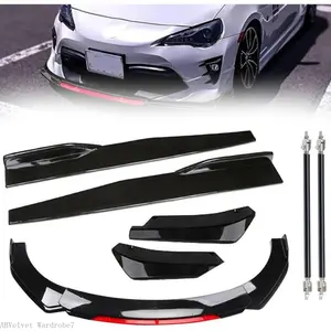 Bumper Lip Bumper Spoiler Side Skirt Extensions for Wide Cars, Sturdy Air Dam Front Bumper Lip Body Kit Replacement Automotive Vehicles Sedans Glossy Black Red ABVelvet Wardrobe7