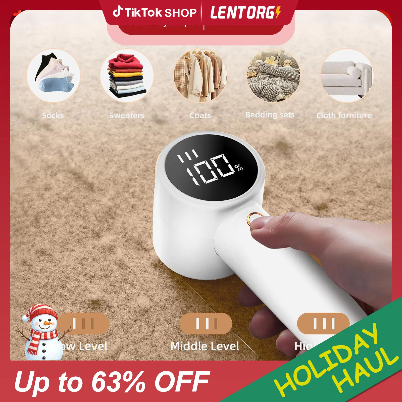 Lentorgi Compact Small Size Power Electric Fabric Shaver - Rechargeable Type-C 2600mAh Battery Lint Fuzz Remover with 6 Blades, 3 Speeds, LED Digital Display, Safety Lock, Lint Collection Container, Mite Removal for Pet Homes, Clothes, Travel