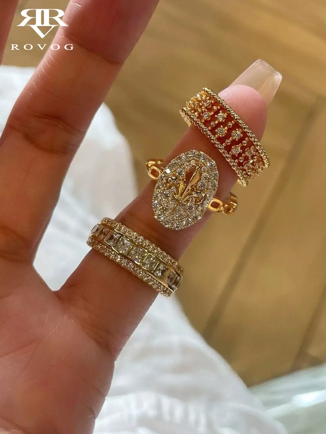 Elegant Luxury Zircon Geometric Ring Set for Women, Artificial Zircon Rings, 3pcs Vintage Rhinestone Rings, Stackable Rings Set, Daily Date Party Festival Wear, Jewelry Rings Set