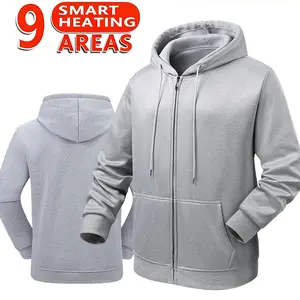 1 Piece Gray Smart Seven-Zone Heated Electric Heating Jacket, Cardigan Hooded Casual Warm Temperature-Controlled Coat, Unisex Outdoor Sports Climbing Gear, Winter Windproof Heated Jacket with USB Interface, Adjustable at Will