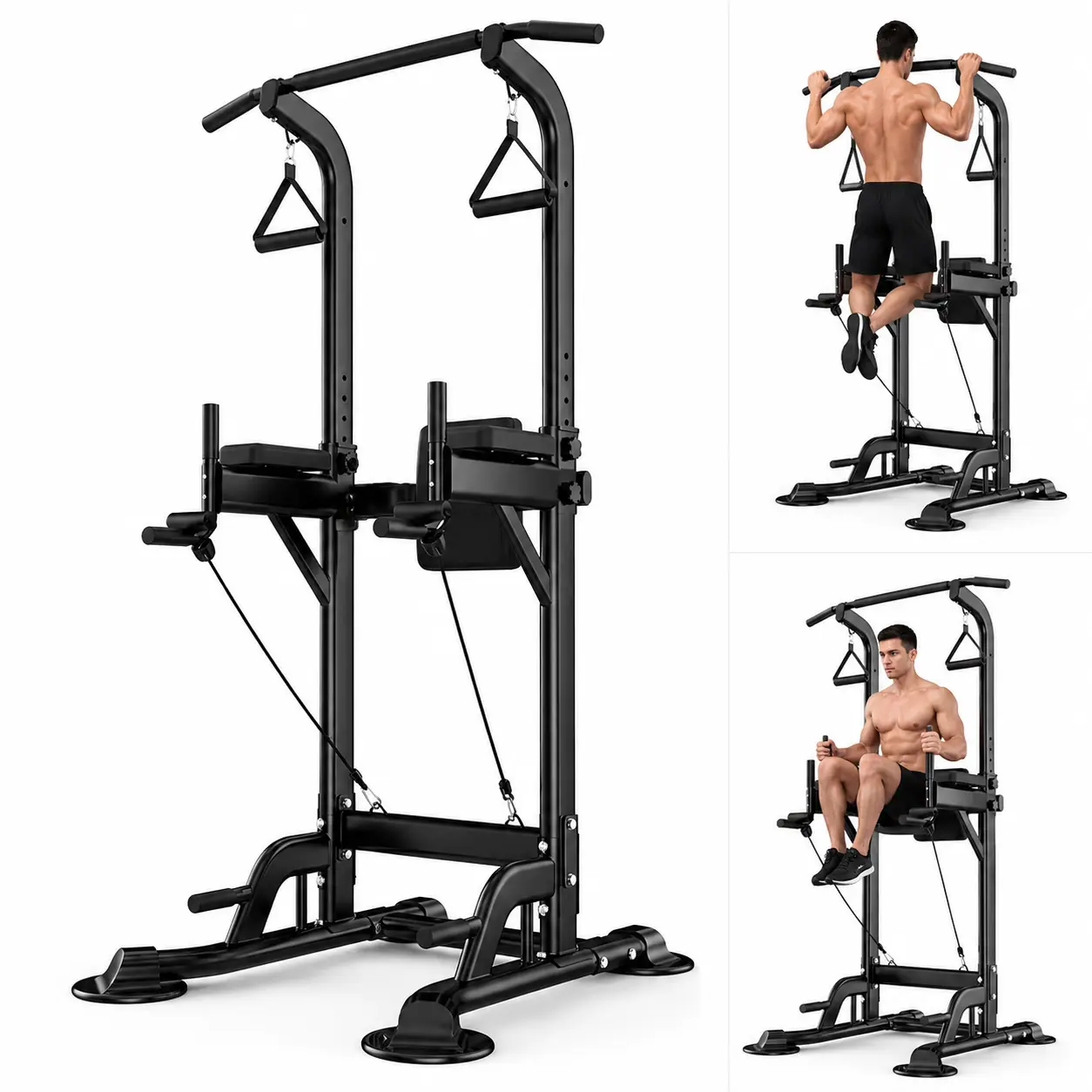 Unisex Power Tower Pull Up Bar & Dip Station - 400LBS Heavy Duty with Adjustable Height, Multi-Function Home Gym Equipment for Strength Training & Core Workout, Family Fitness Must Have (Black)