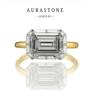 【#70 EM】S925 Sterling Silver 5-Carat Emerald-Cut Bezel Setting, 8-Prong Classic Women's Engagement/Proposal Ring