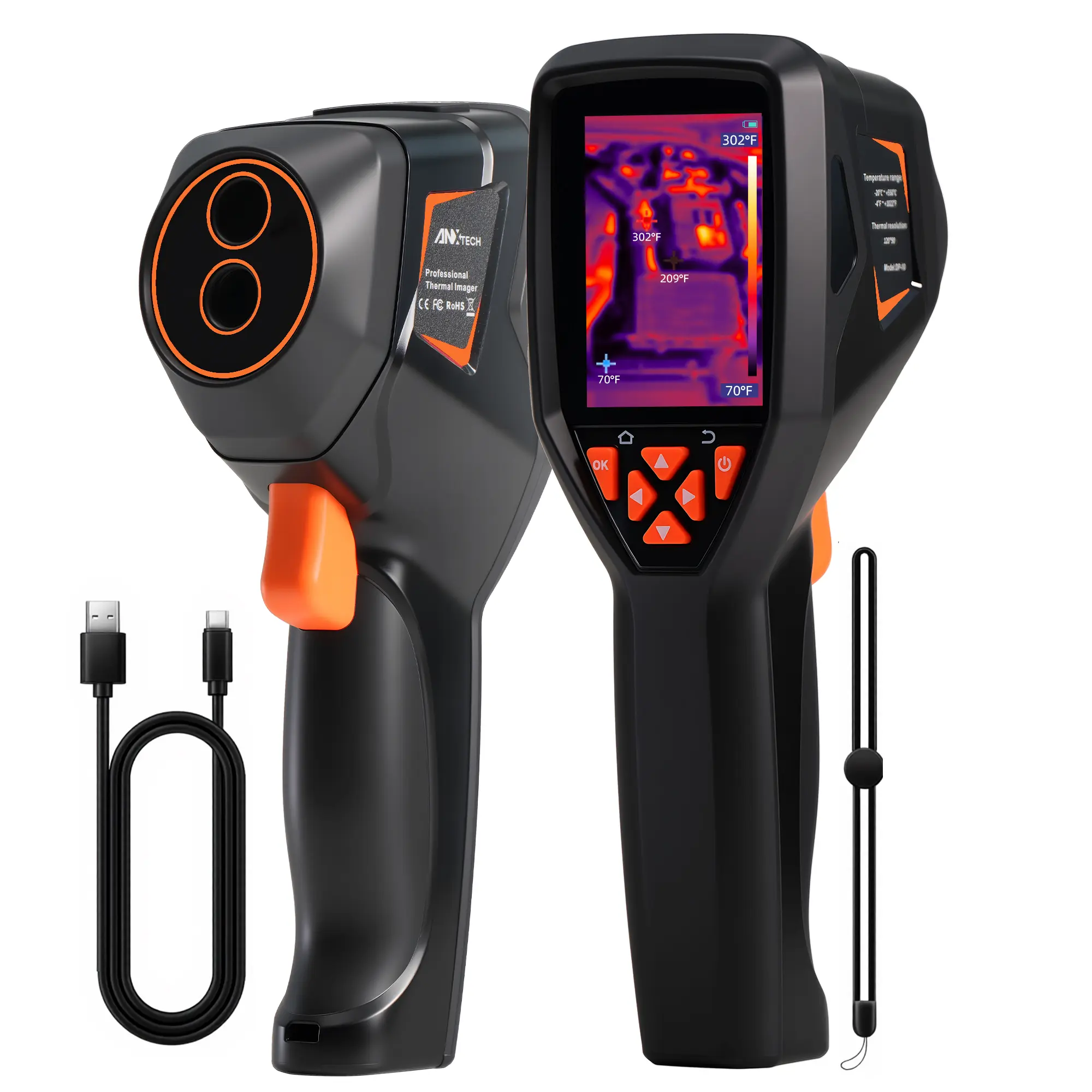 ANXPower DP10 Handheld Thermal Camera Tool - 120x90 IR Resolution, 320x240 Super Resolution, -4°F to 1022°F Detector for HVAC, Electrical Inspections