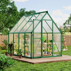 8x10 FT Outdoor Greenhouses w/ UV Protection, Polycarbonate Greenhouse, Lockable Door & Ajustable Roof Vent, Aluminum Walk-in Greenhouses with Water Gutter System, for Backyard, Lawn