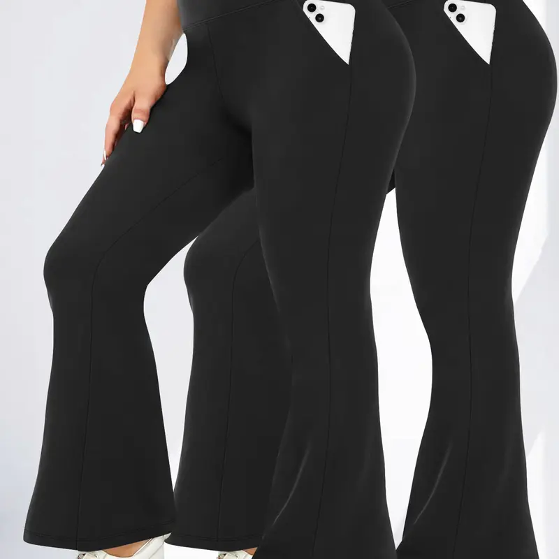 Plus Size Women's High Waist Flare Pants, Abdominal Control Straight Leg Yoga Training Pants, Suitable for Gym & Daily Wear, Sports Casual Pants, Activewear Pants, Gym Workout Sportswear, Activewear Bottoms